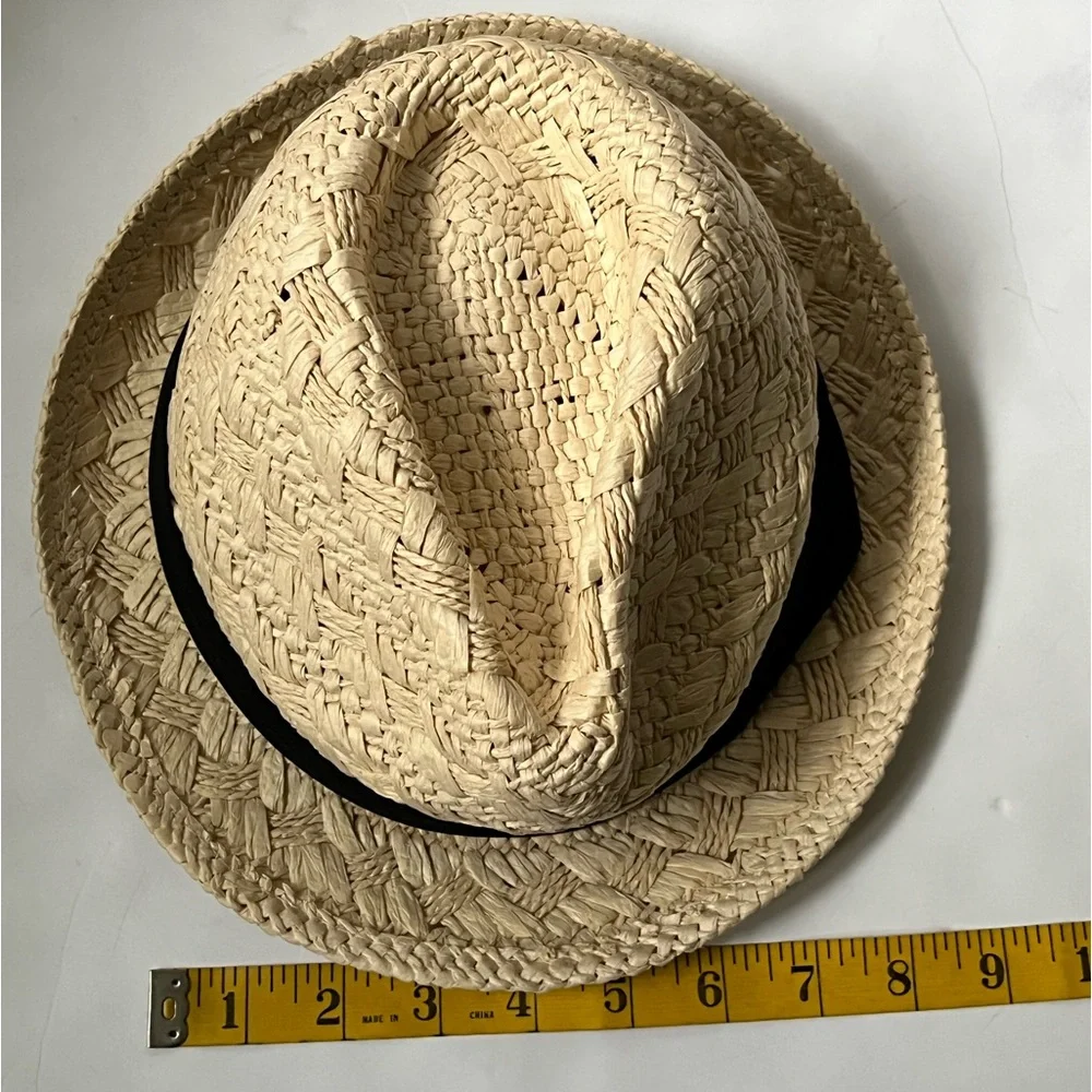 ALDO Paper Straw Fedora Hat Large Black Ribbon Lightweight Summer Sun Hat